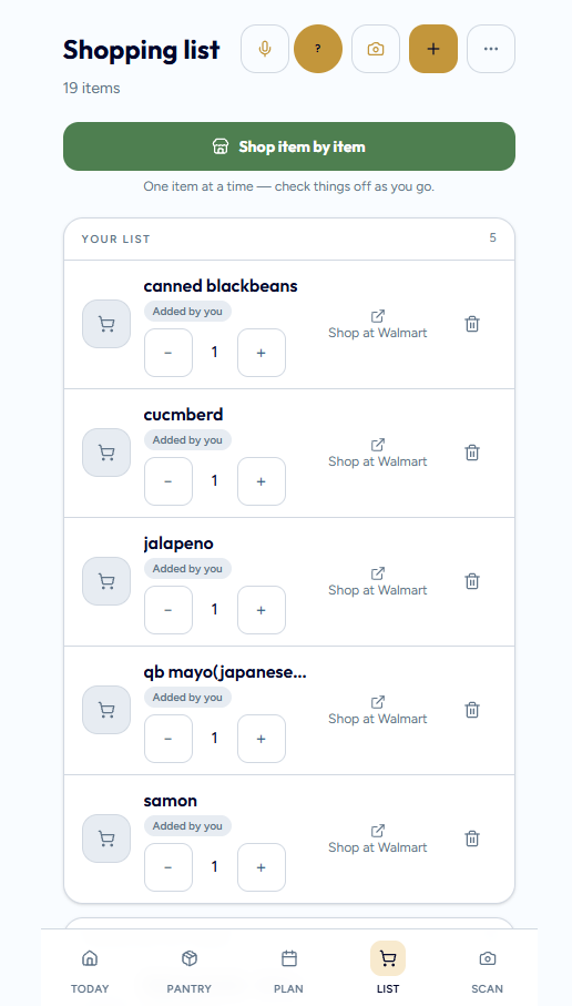Kitchen-CEO shopping list grouped by store section
